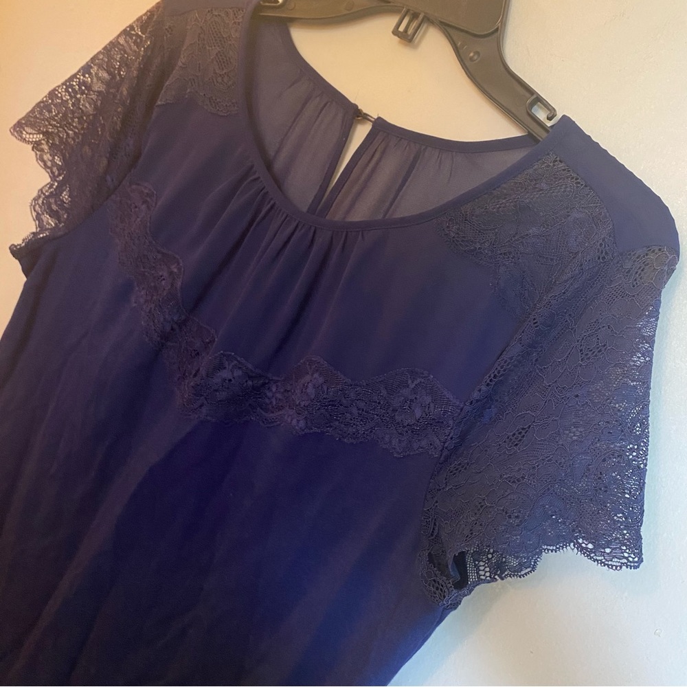 Express - Womens Size: Large | Royal Blue Chiffon and Lace Neck Detail (NWT) - Picture 5 of 11